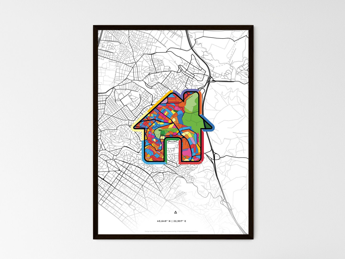 Sykies Greece wedding art map with home icon