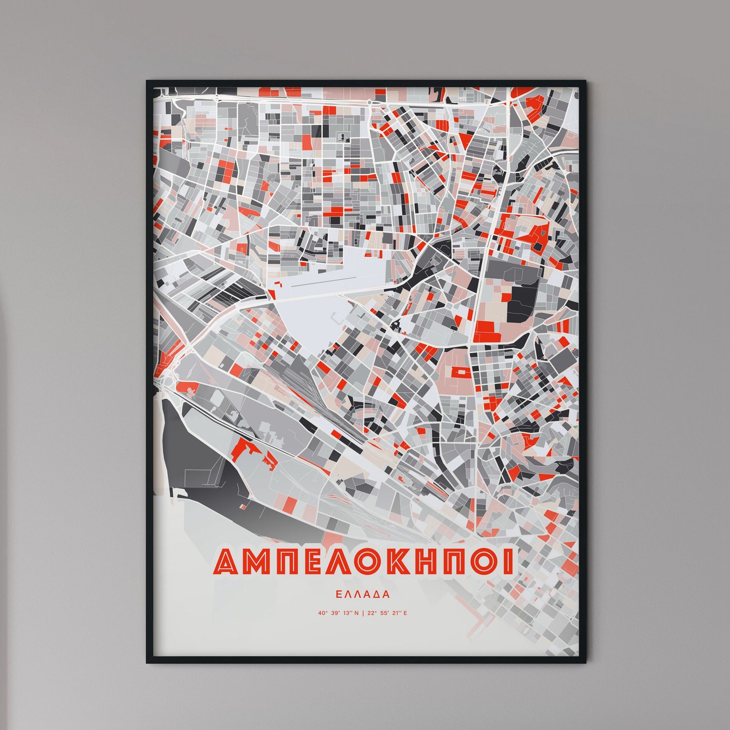 Colorful AMPELOKIPOI GREECE Fine Art Map Modern