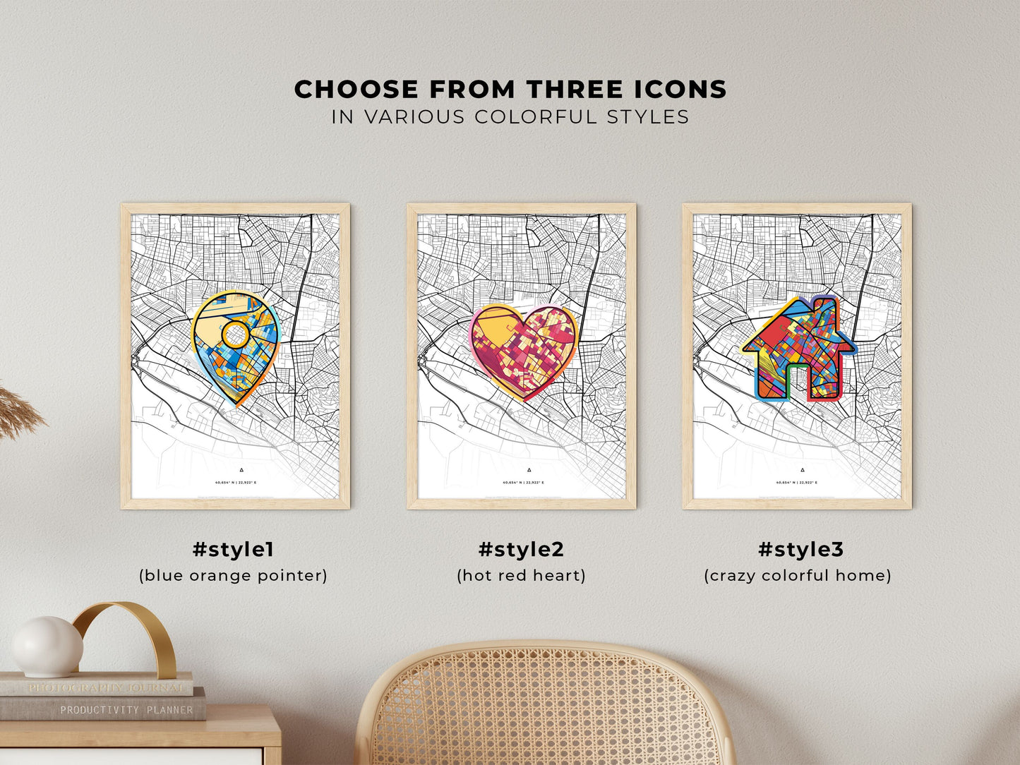 Ampelokipoi Greece maps with colorful icons