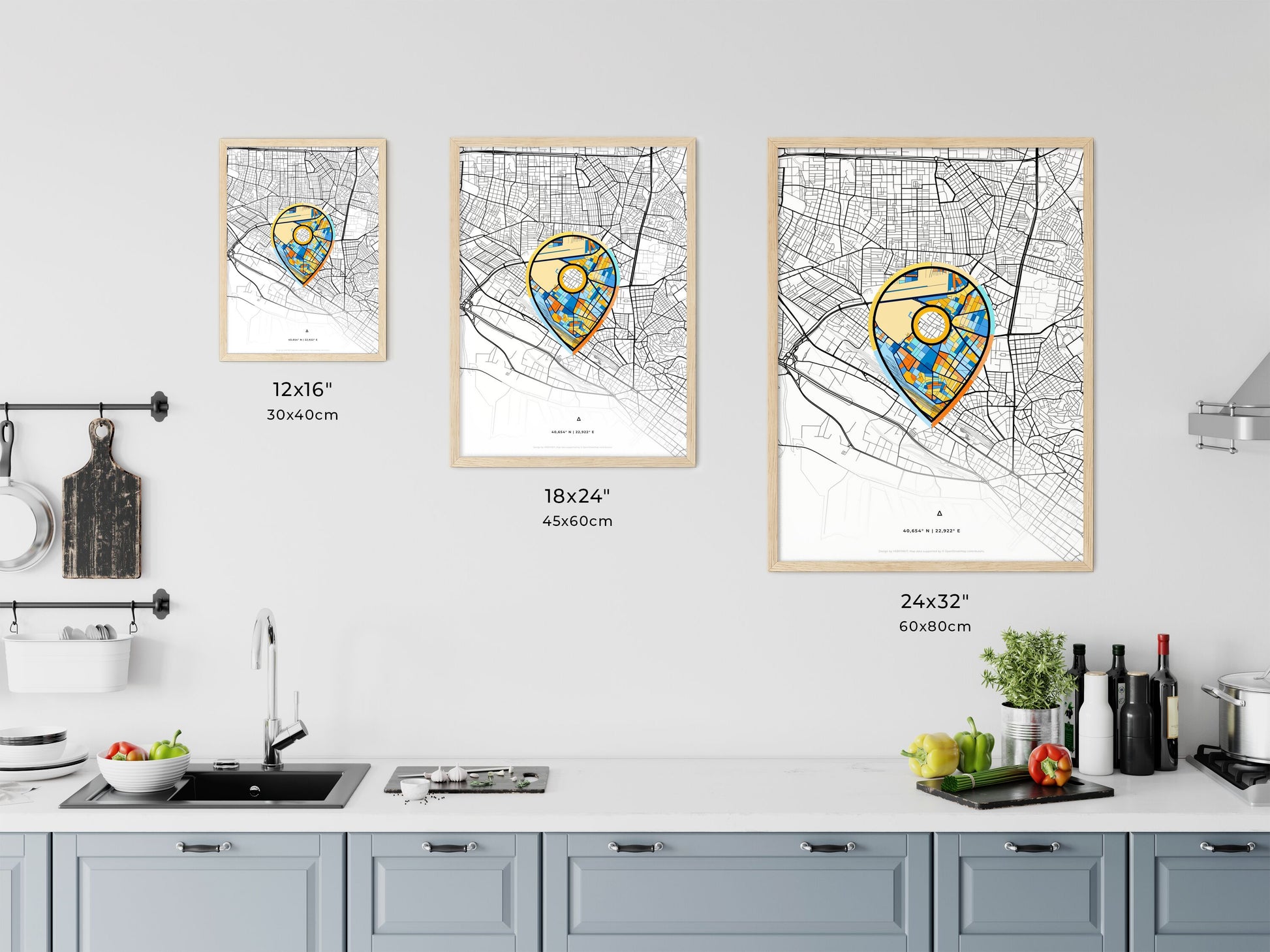 Ampelokipoi Greece art map size chart