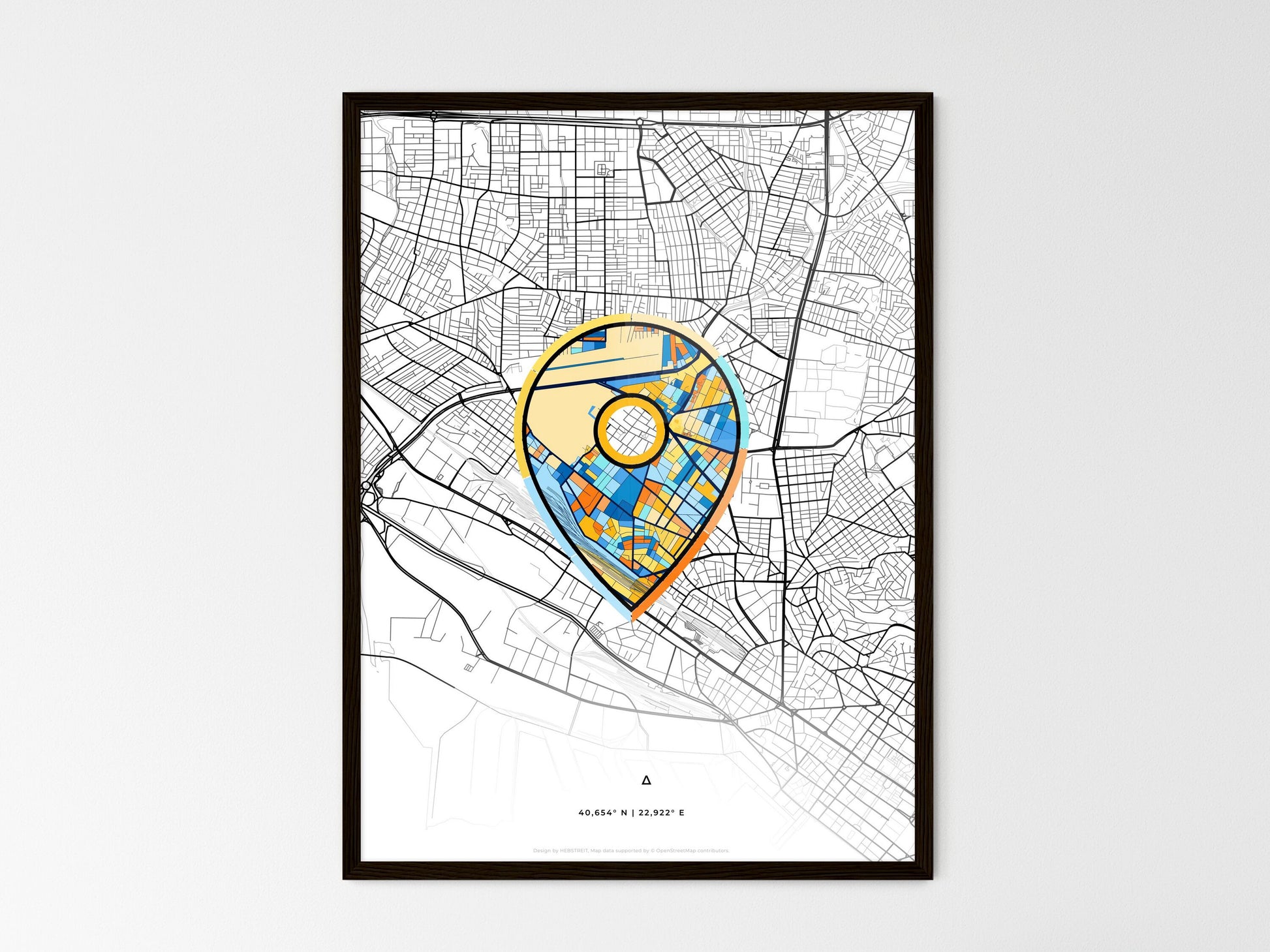 Ampelokipoi Greece wedding art map with pointer icon