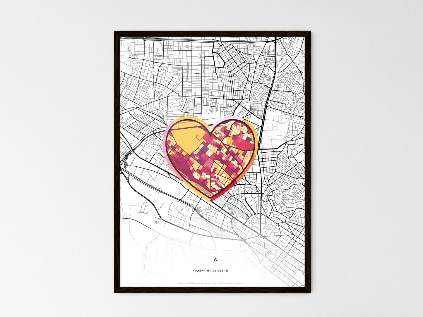 Ampelokipoi Greece wedding art map with heart icon