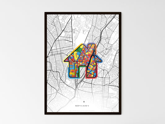 Agioi Anargyroi Greece wedding art map with home icon