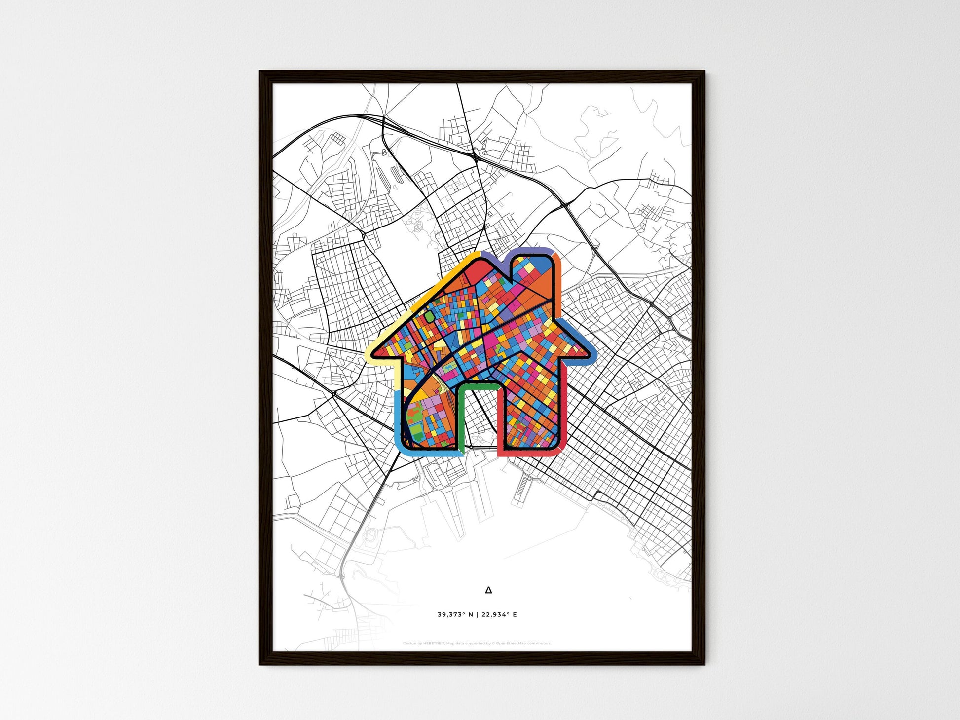 NEA IONIA GREECE minimal art map with a colorful icon. Where it all began, Couple map gift. Style 3