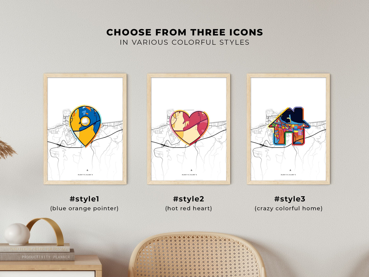 Rethymno Greece maps with colorful icons