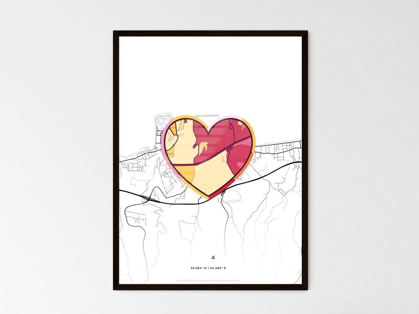 Rethymno Greece wedding art map with heart icon