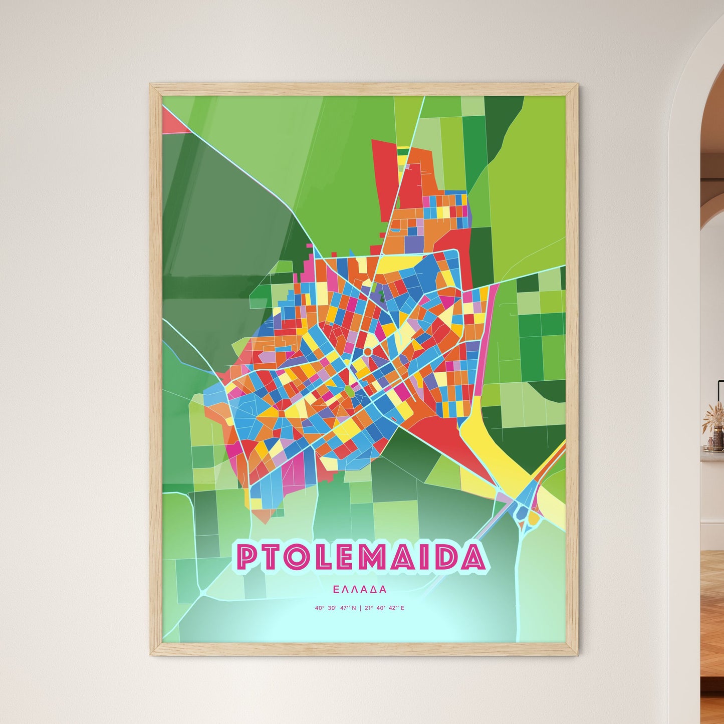 Colorful PTOLEMAIDA GREECE Fine Art Map Crazy Colors