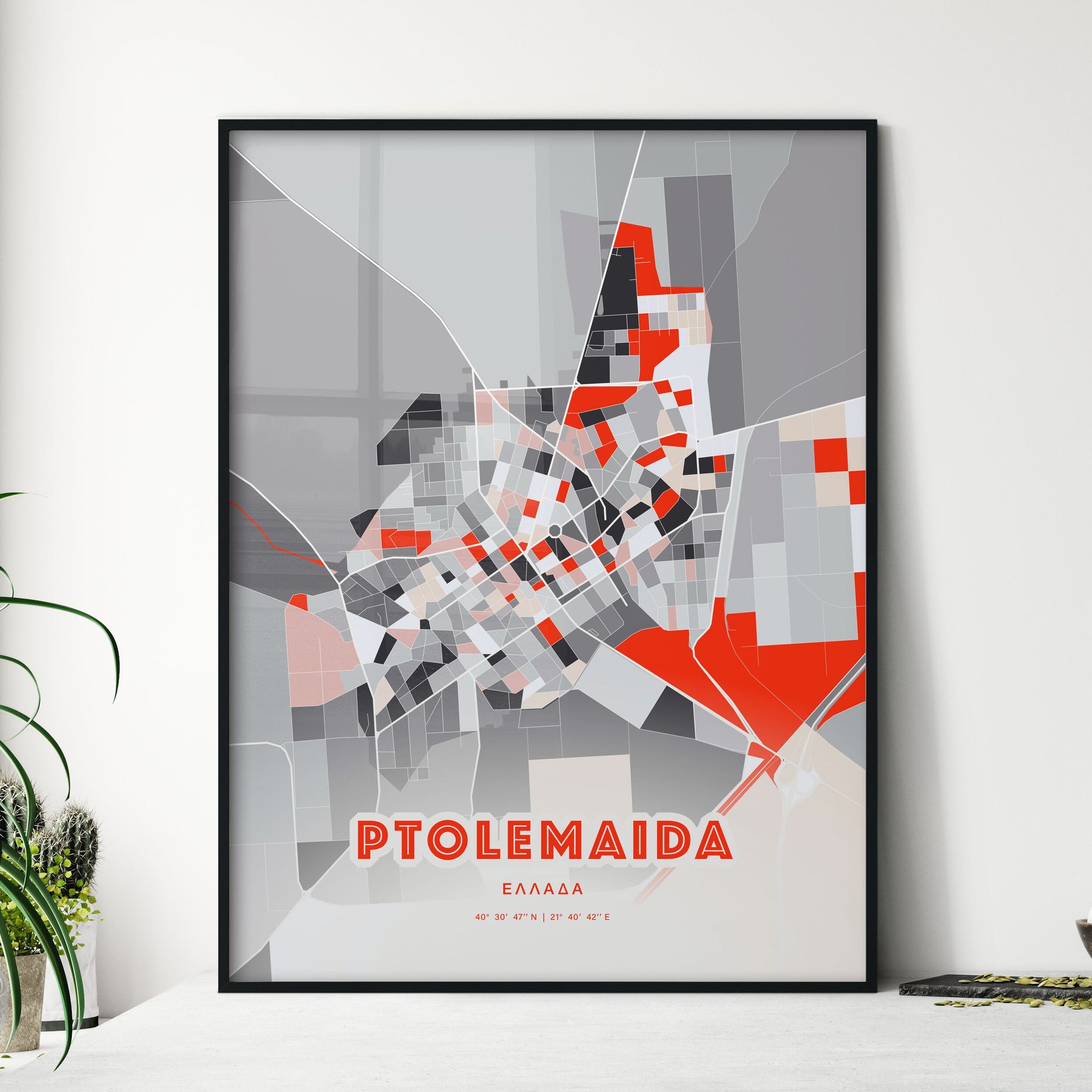 Colorful PTOLEMAIDA GREECE Fine Art Map Modern