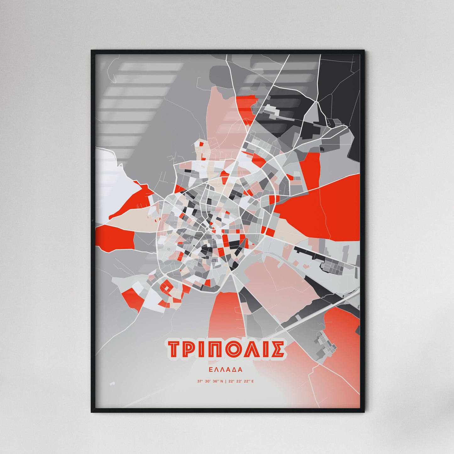 Colorful TRIPOLI GREECE Fine Art Map Modern