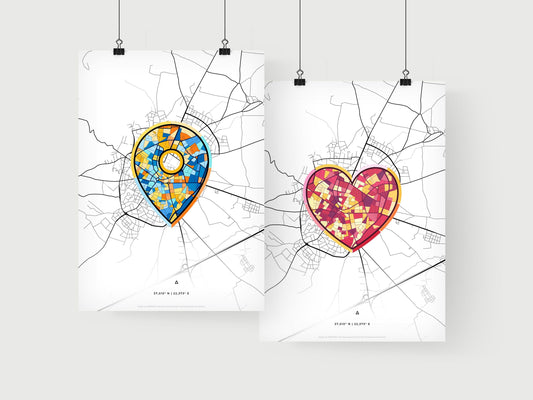 TRIPOLI GREECE minimal art map with a colorful icon. Where it all began, Couple map gift.
