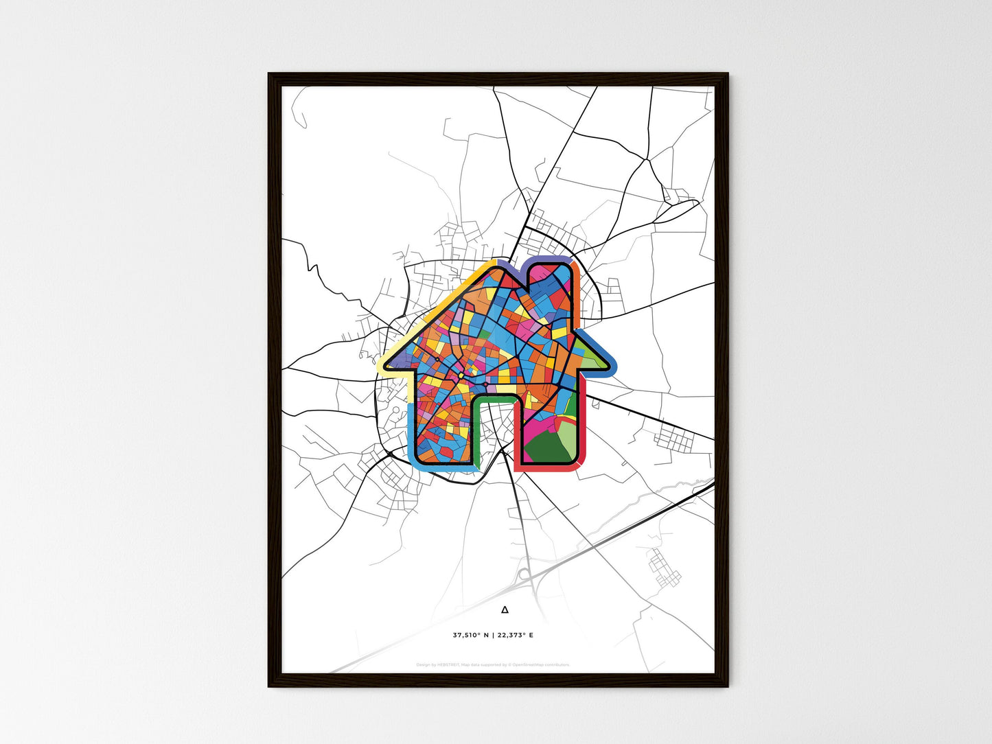 Tripoli Greece wedding art map with home icon