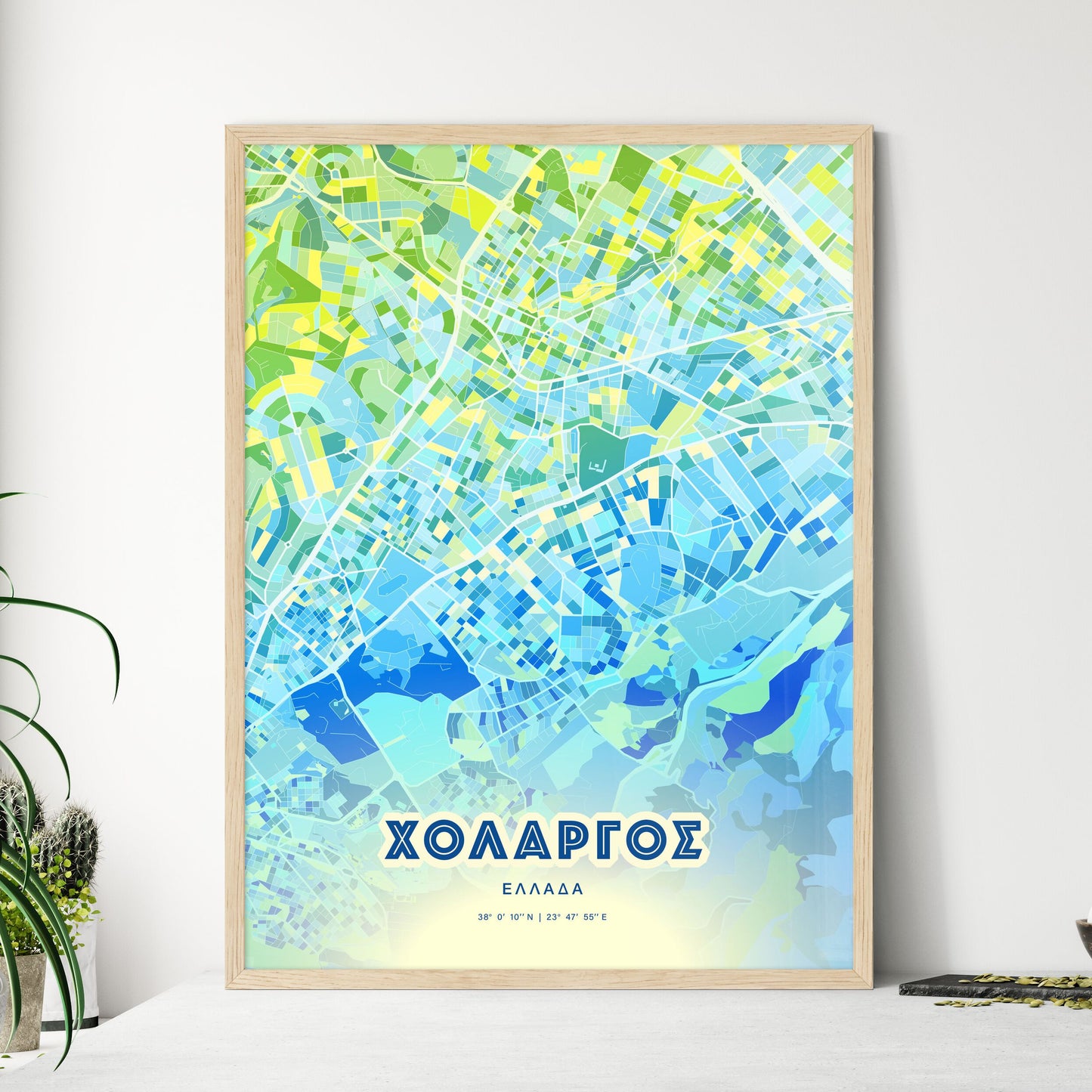 Colorful CHOLARGOS GREECE Fine Art Map Cool Blue