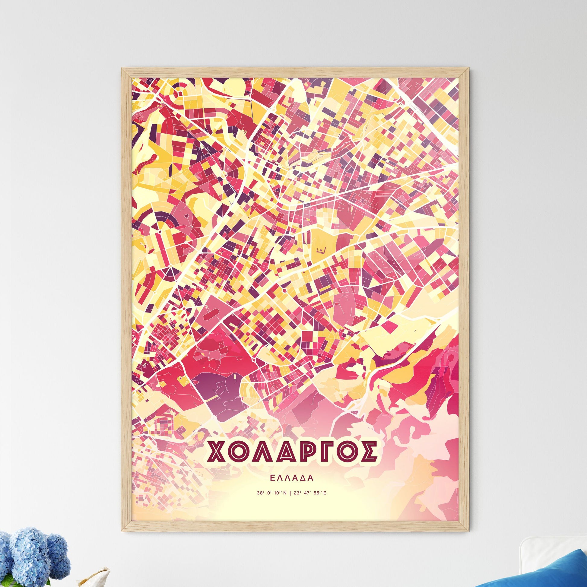 Colorful CHOLARGOS GREECE Fine Art Map Hot Red