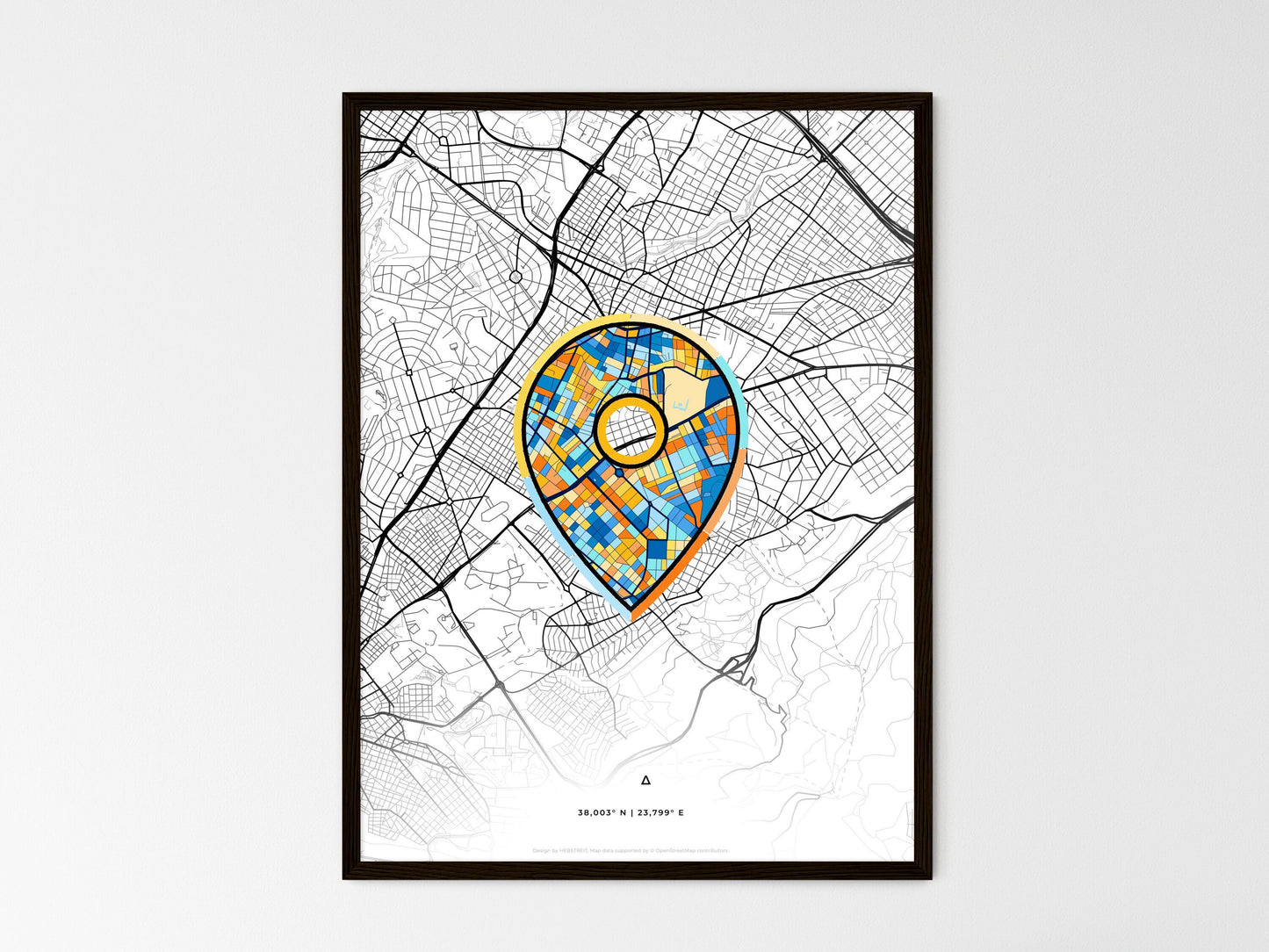 Cholargos Greece wedding art map with pointer icon