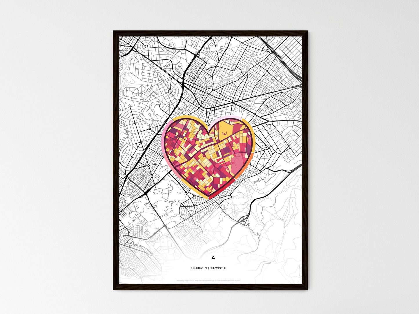 Cholargos Greece wedding art map with heart icon