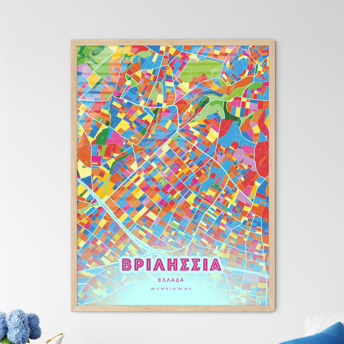 Colorful VRILISSIA GREECE Fine Art Map Crazy Colors