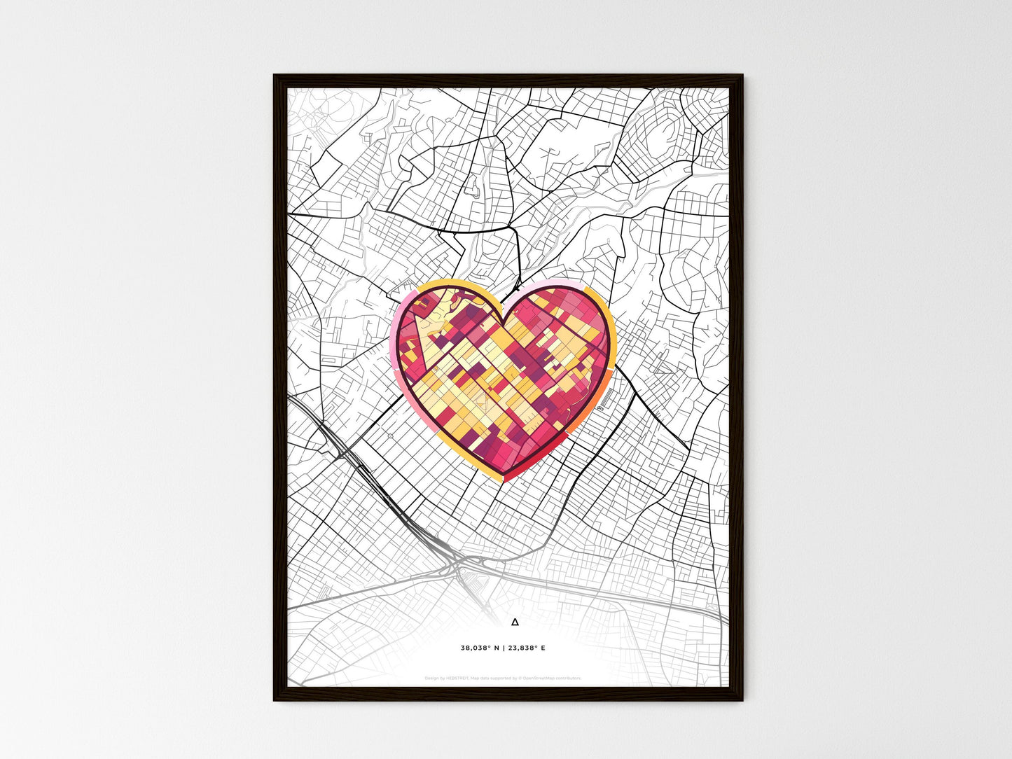Vrilissia Greece wedding art map with heart icon