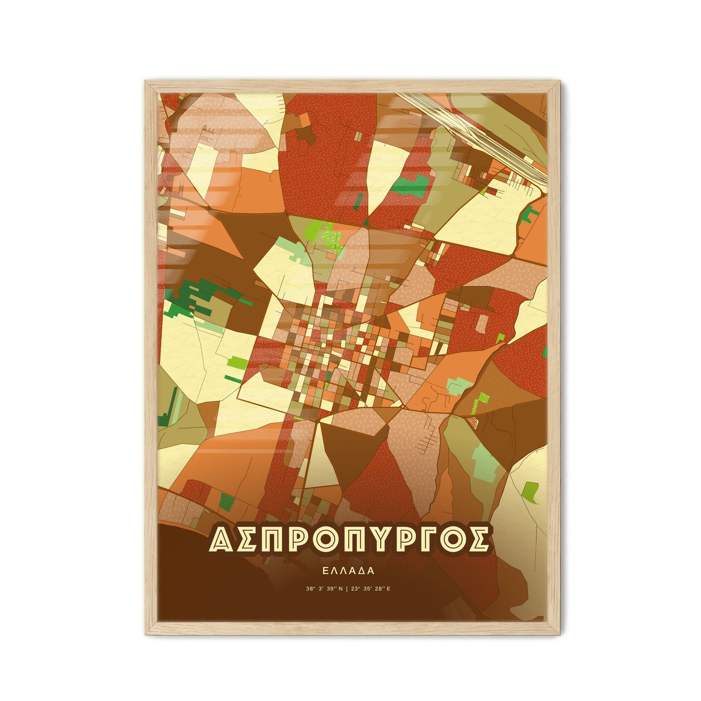 Colorful ASPROPYRGOS GREECE Fine Art Map Farmhouse