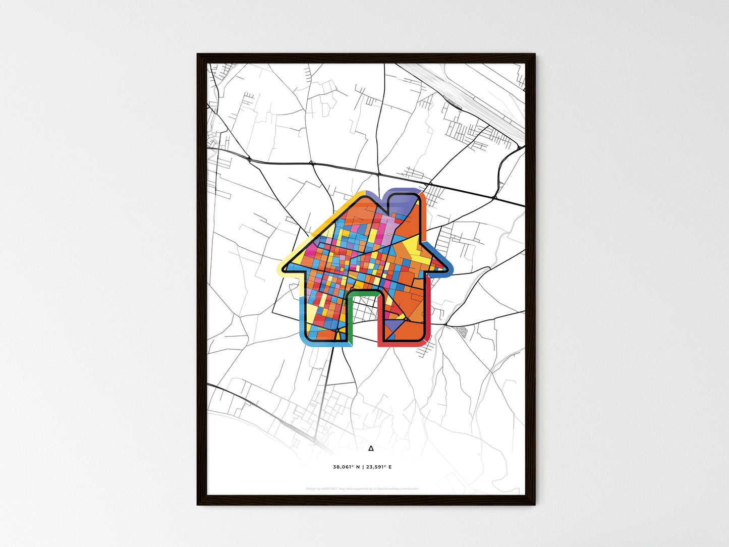 Aspropyrgos Greece wedding art map with home icon