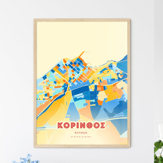 Colorful CORINTH GREECE Fine Art Map Blue Orange