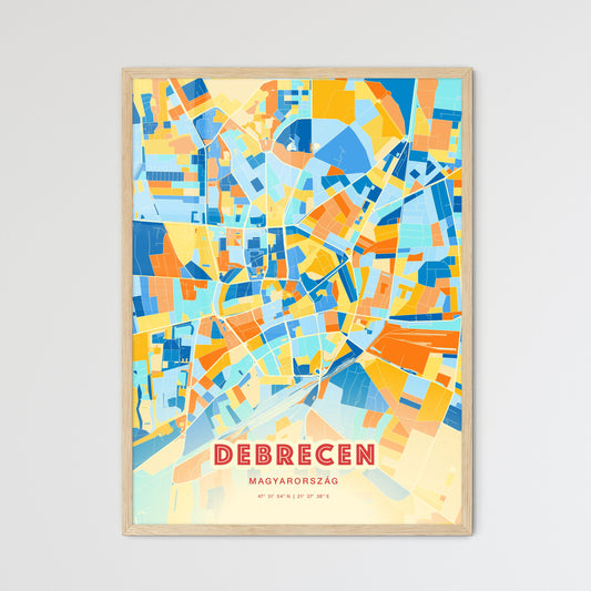 Colorful Debrecen Hungary Fine Art Map Blue Orange