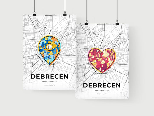 DEBRECEN HUNGARY minimal art map with a colorful icon. Where it all began, Couple map gift.