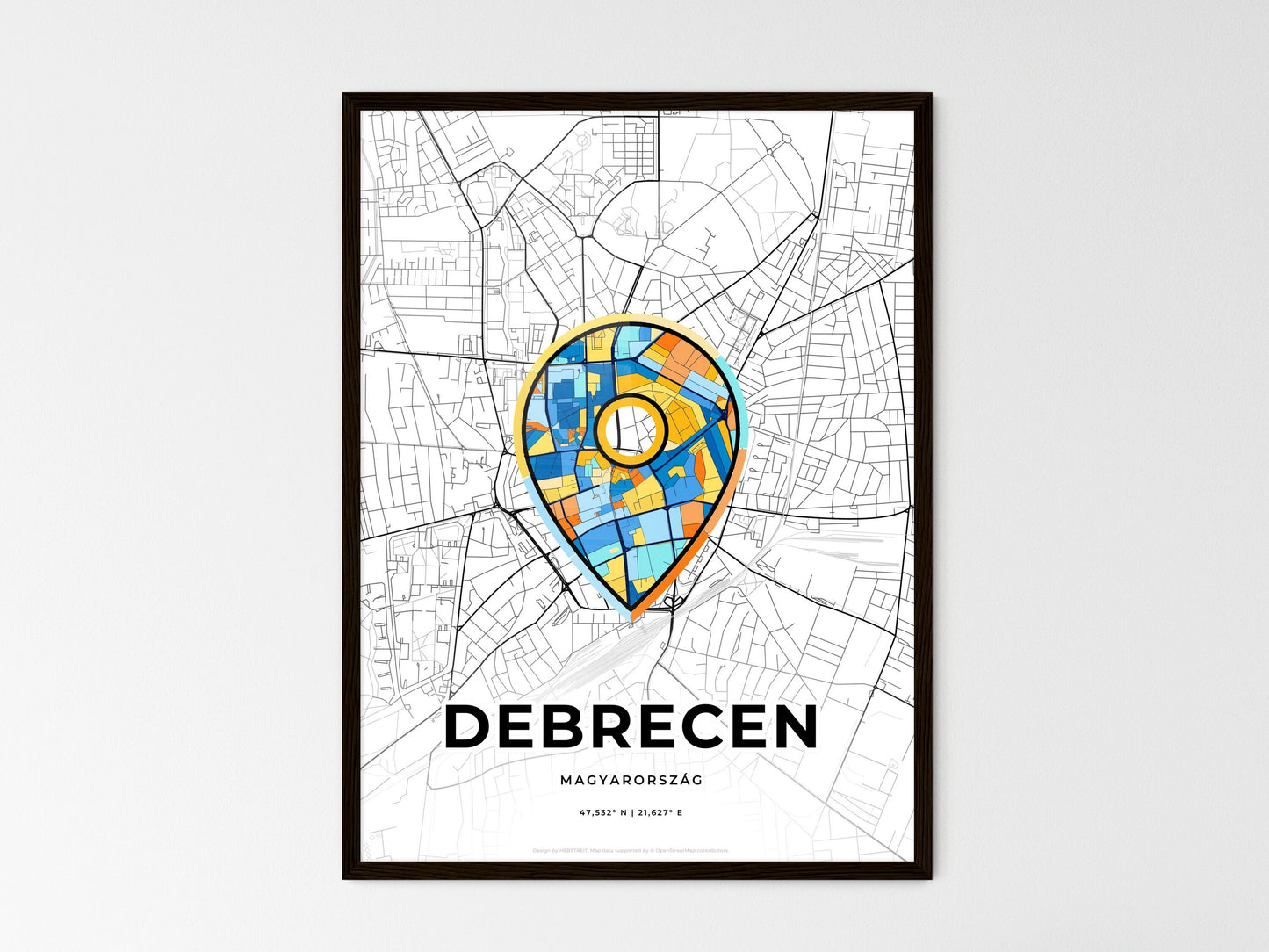 Debrecen Hungary wedding art map with pointer icon