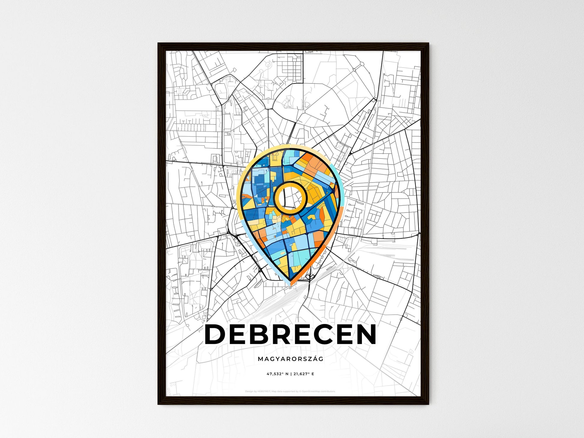 Debrecen Hungary wedding art map with pointer icon