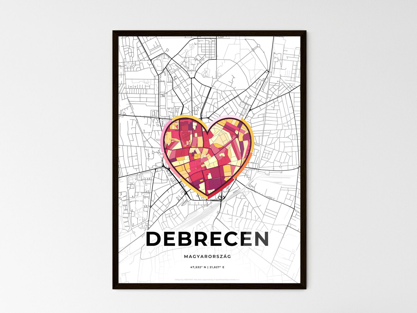 Debrecen Hungary wedding art map with heart icon