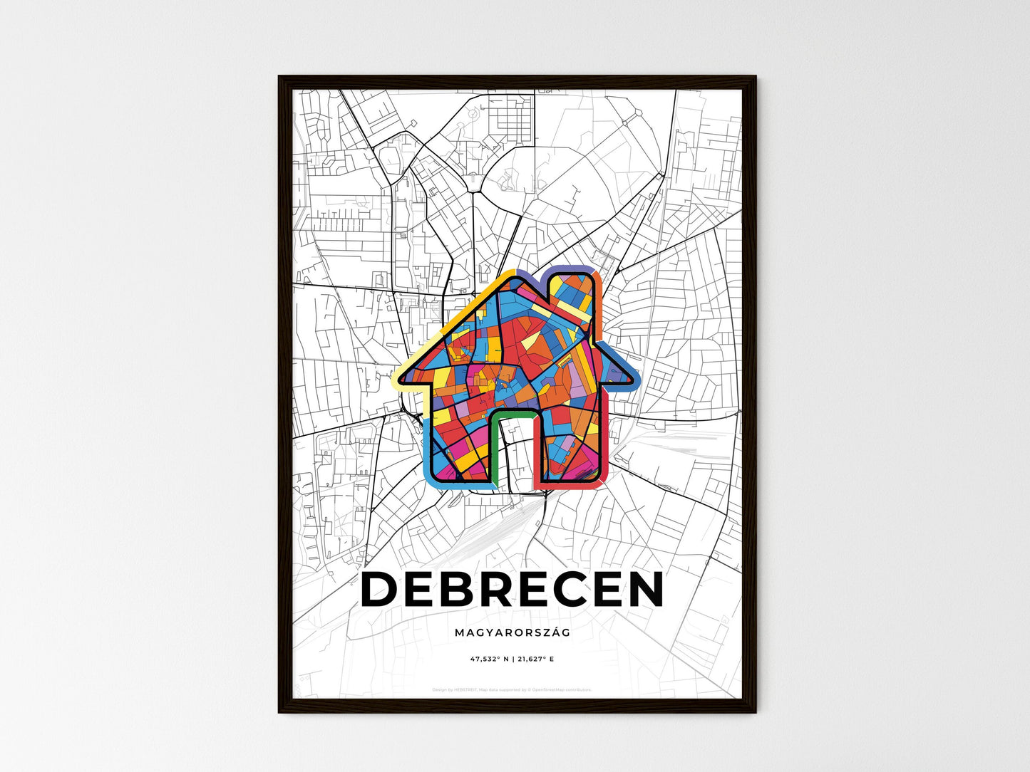 Debrecen Hungary wedding art map with home icon