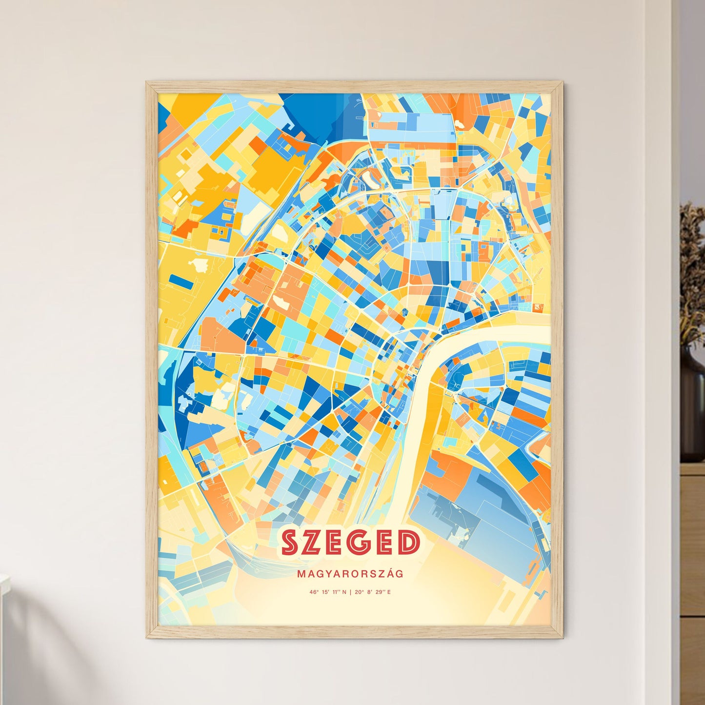 Colorful SZEGED HUNGARY Fine Art Map Blue Orange