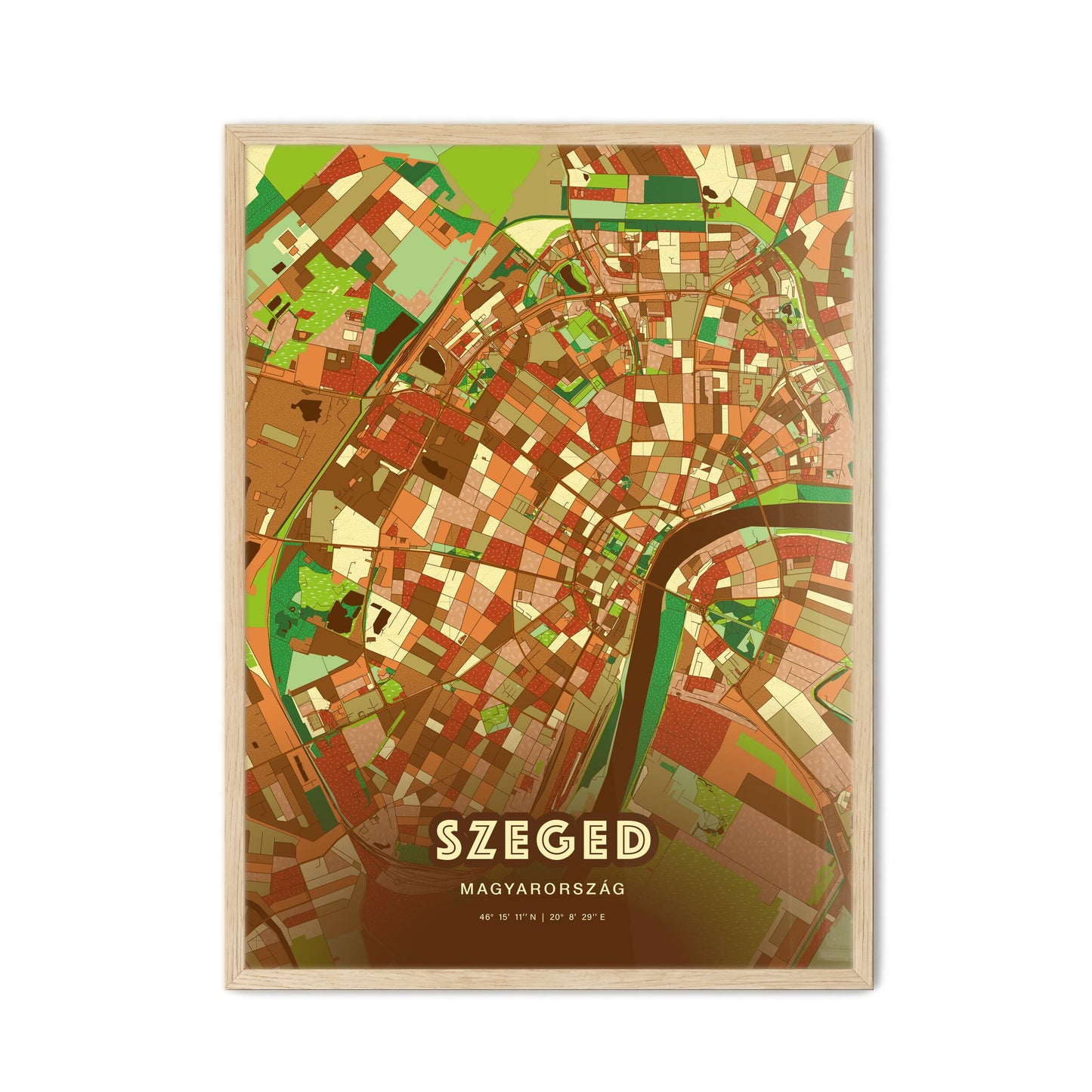 Colorful SZEGED HUNGARY Fine Art Map Farmhouse