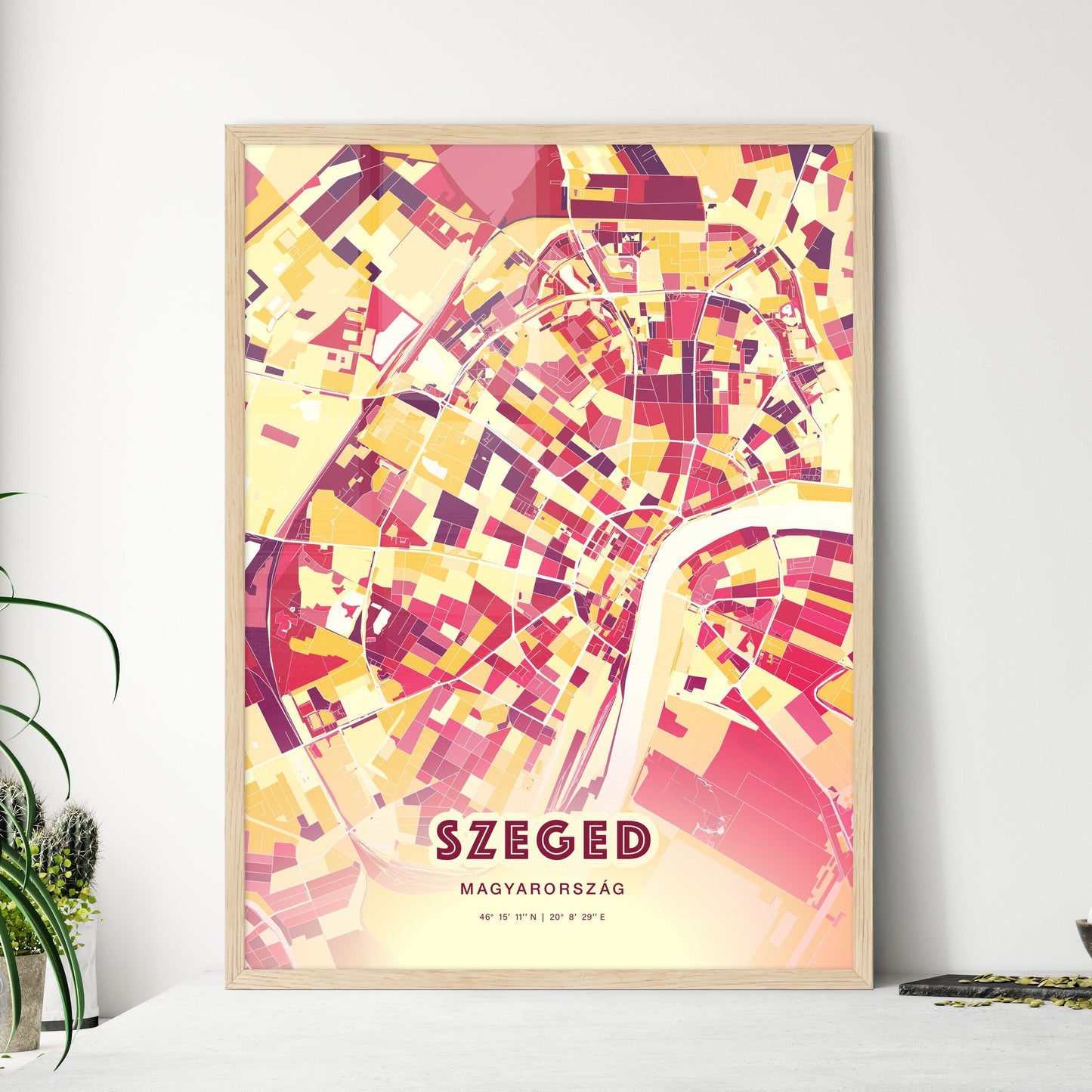 Colorful SZEGED HUNGARY Fine Art Map Hot Red