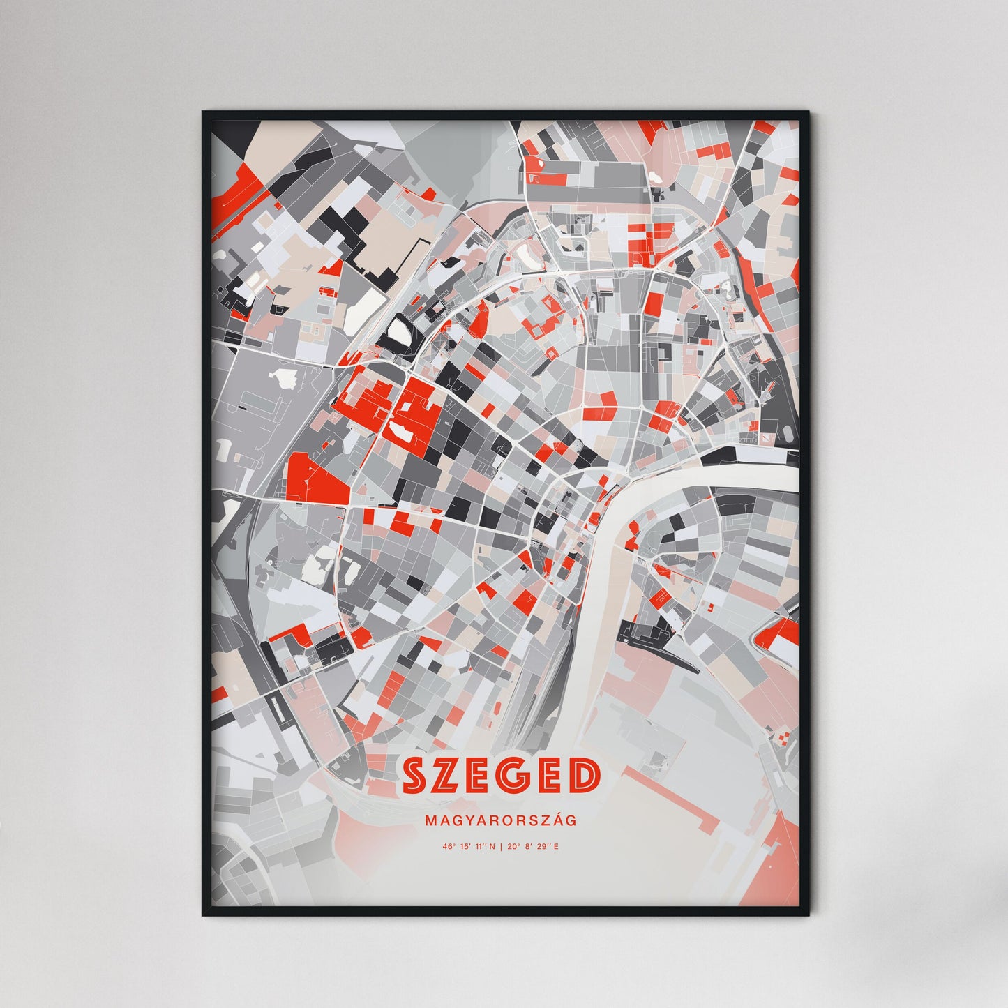 Colorful SZEGED HUNGARY Fine Art Map Modern