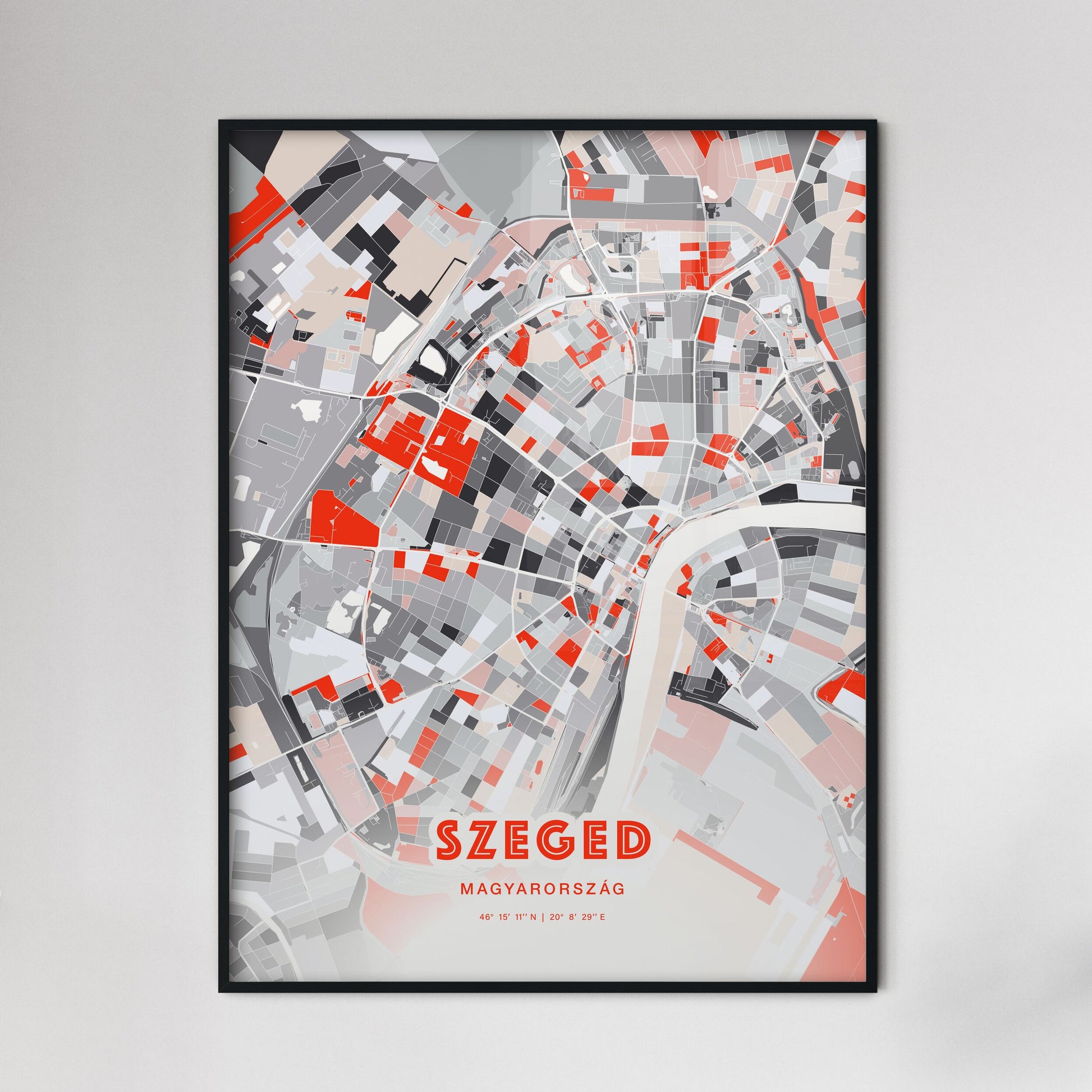 Colorful SZEGED HUNGARY Fine Art Map Modern