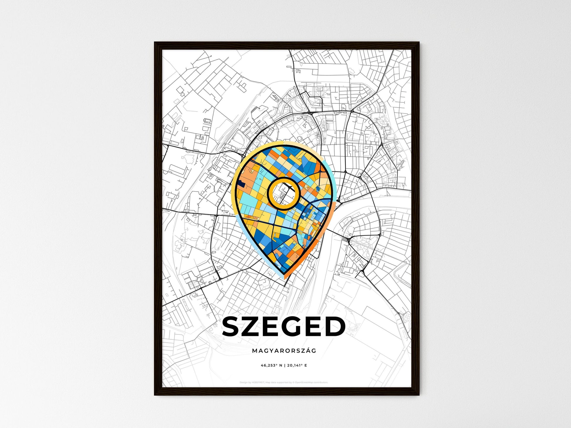 Szeged Hungary wedding art map with pointer icon