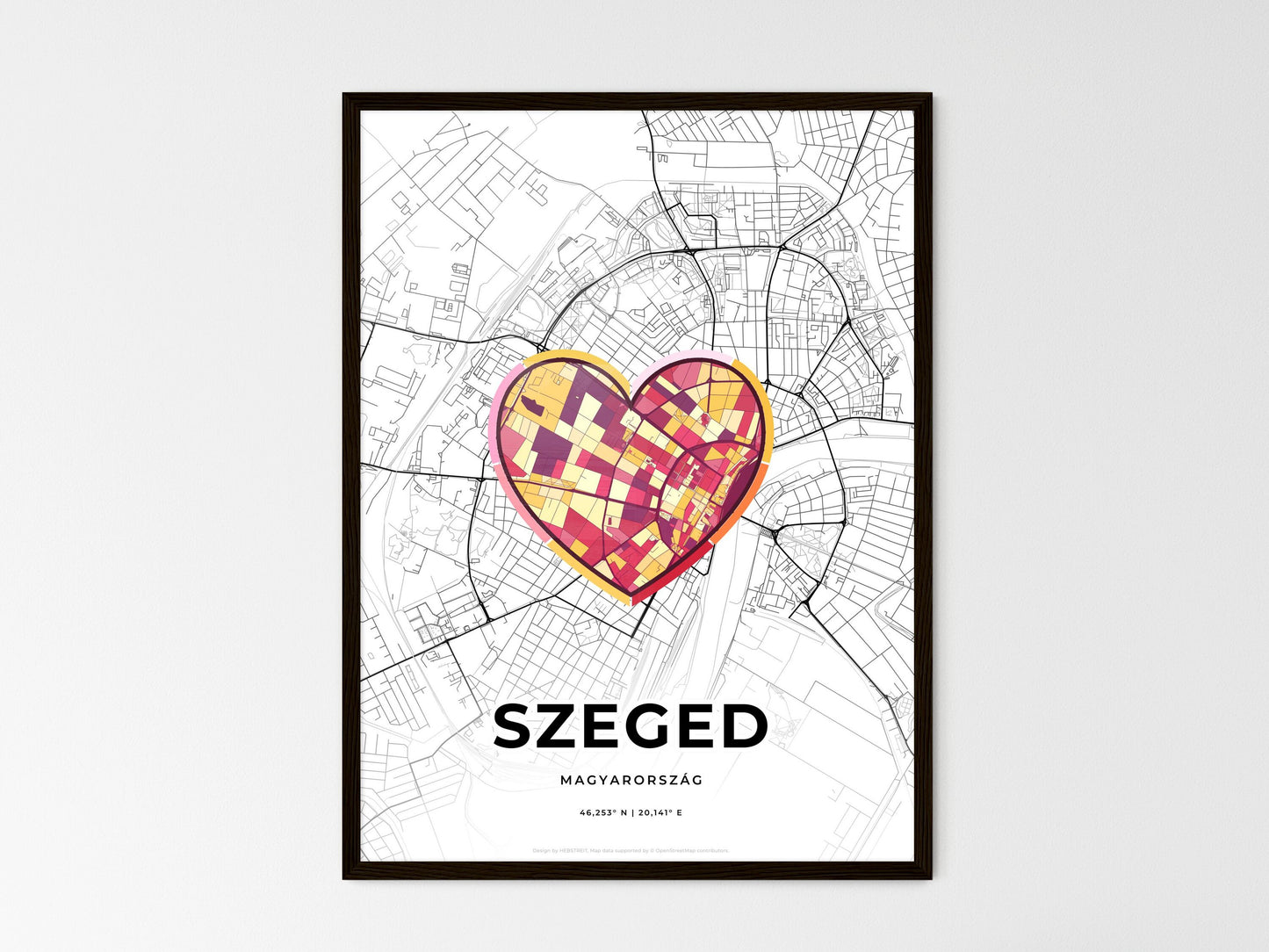 Szeged Hungary wedding art map with heart icon