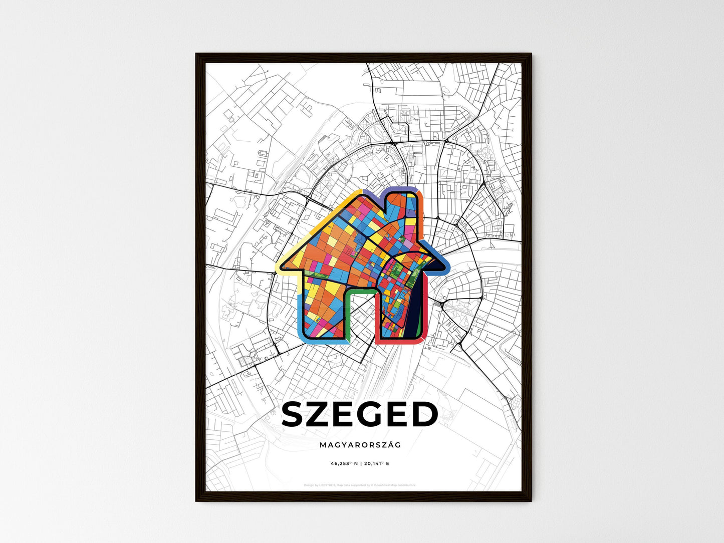 Szeged Hungary wedding art map with home icon