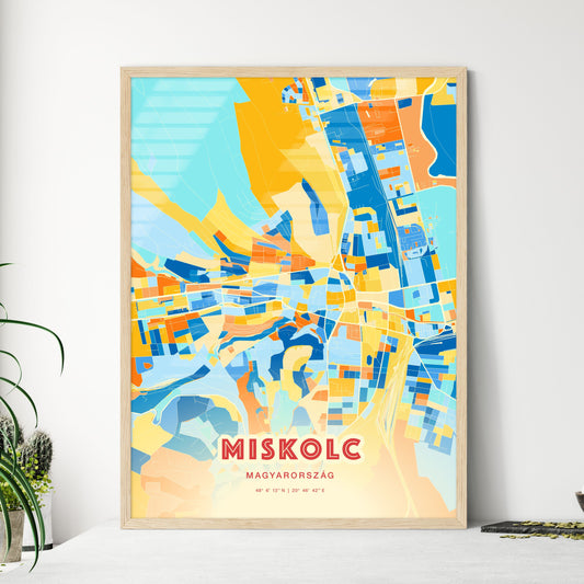 Colorful MISKOLC HUNGARY Fine Art Map Blue Orange