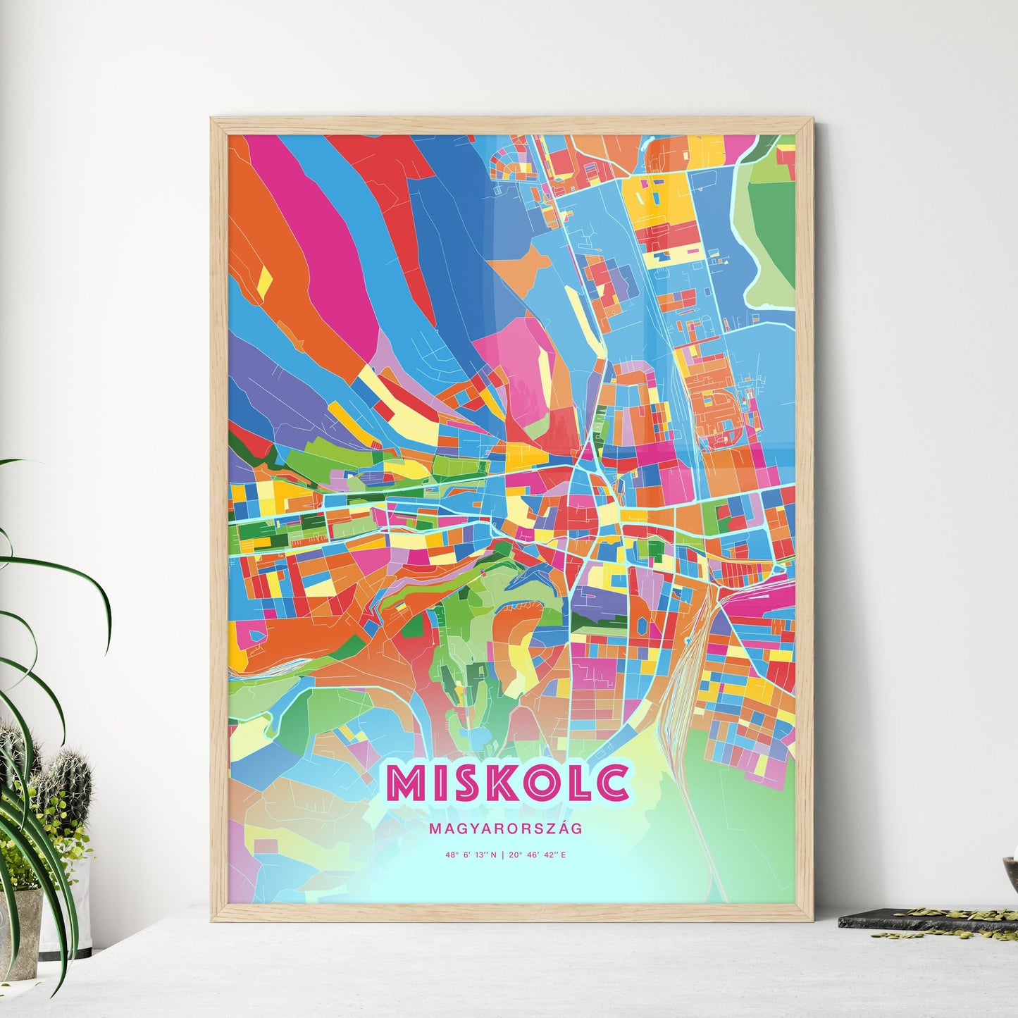 Colorful MISKOLC HUNGARY Fine Art Map Crazy Colors