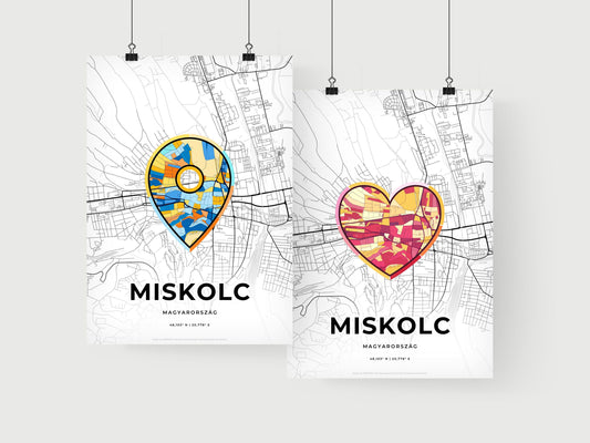 MISKOLC HUNGARY minimal art map with a colorful icon. Where it all began, Couple map gift.
