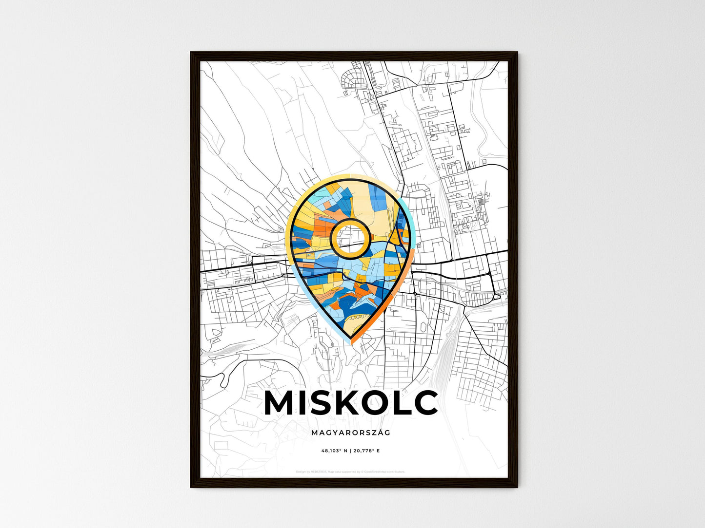 MISKOLC HUNGARY minimal art map with a colorful icon. Where it all began, Couple map gift. Style 1