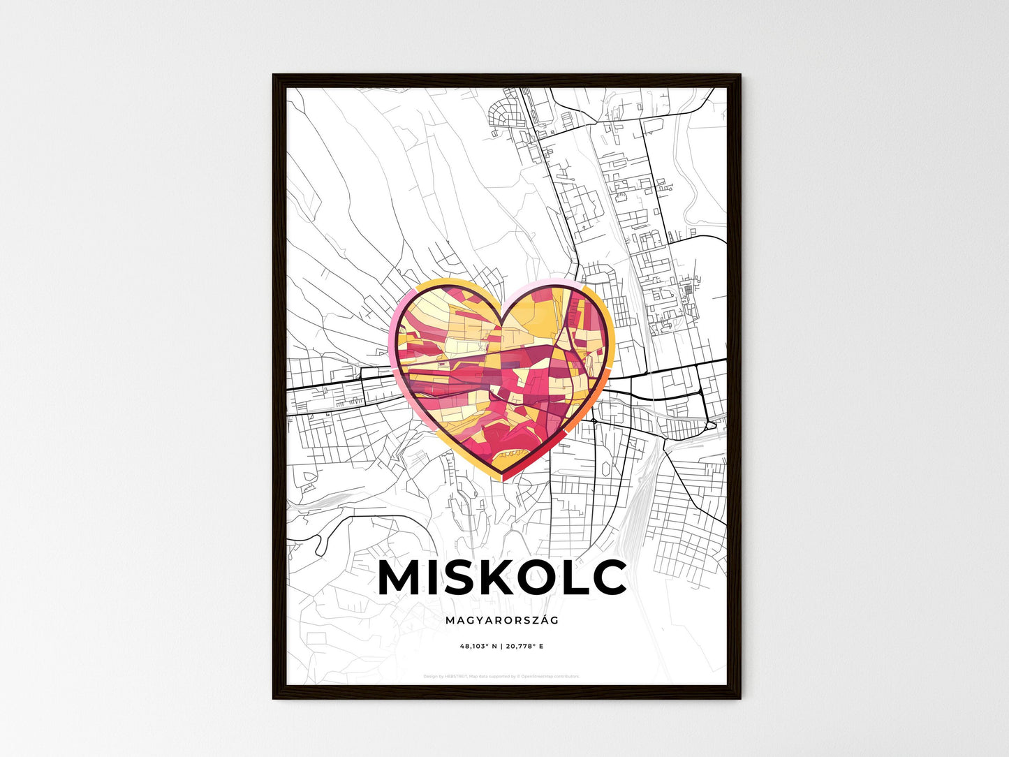 MISKOLC HUNGARY minimal art map with a colorful icon. Where it all began, Couple map gift. Style 2