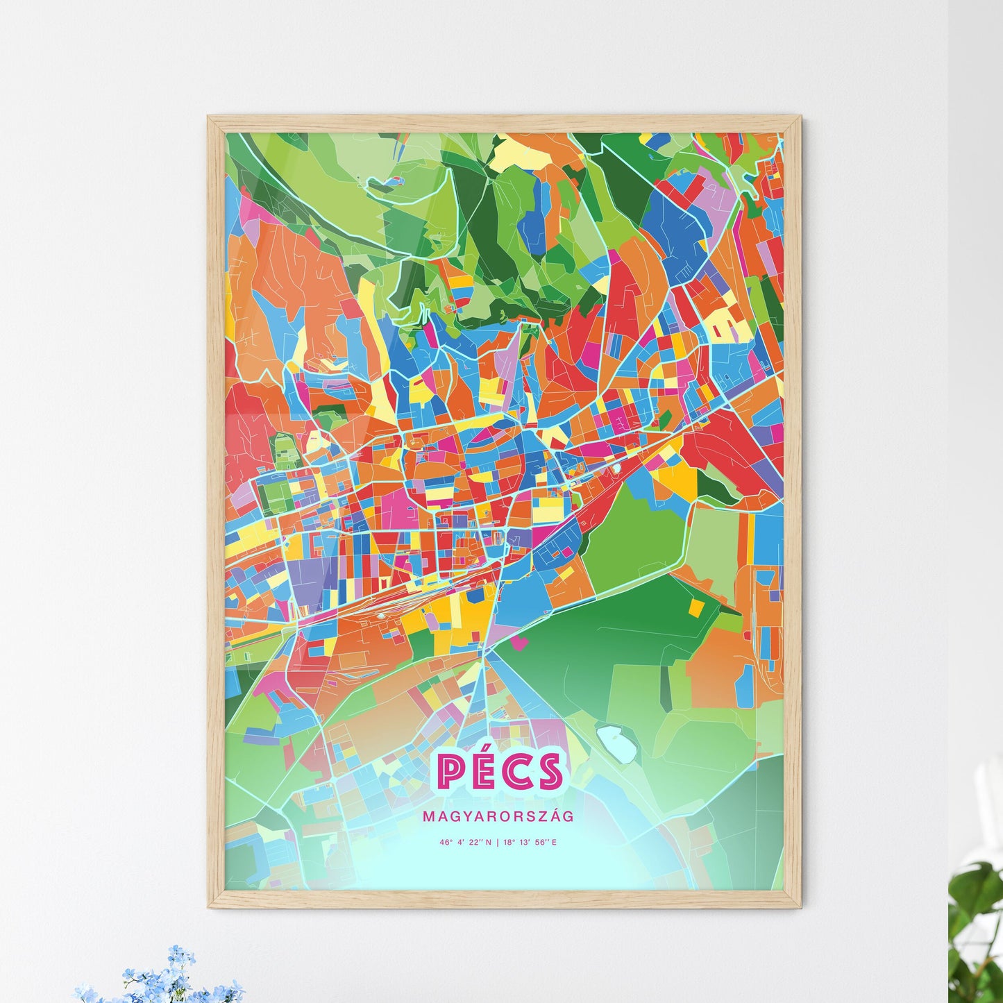 Colorful PÉCS HUNGARY Fine Art Map Crazy Colors