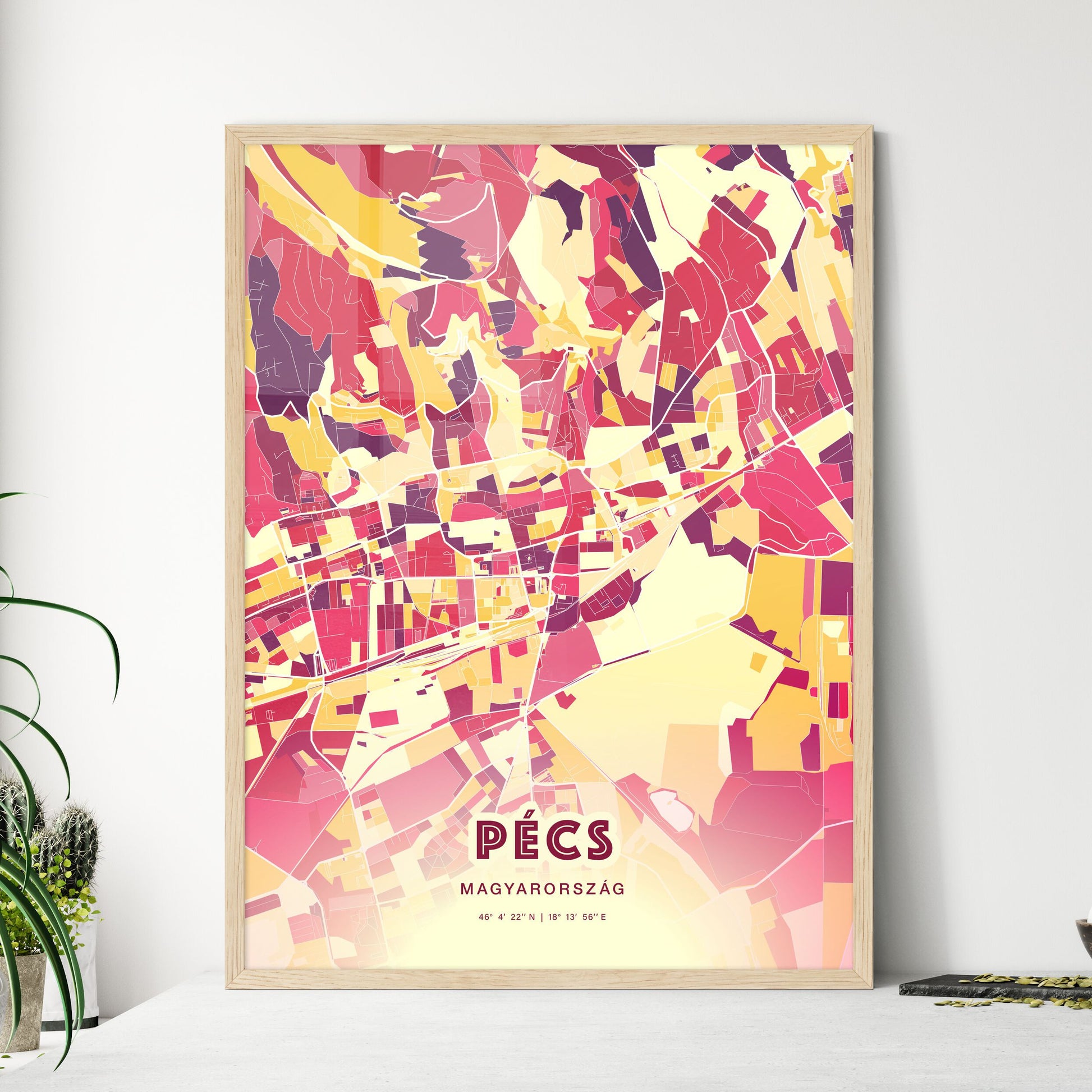 Colorful PÉCS HUNGARY Fine Art Map Hot Red