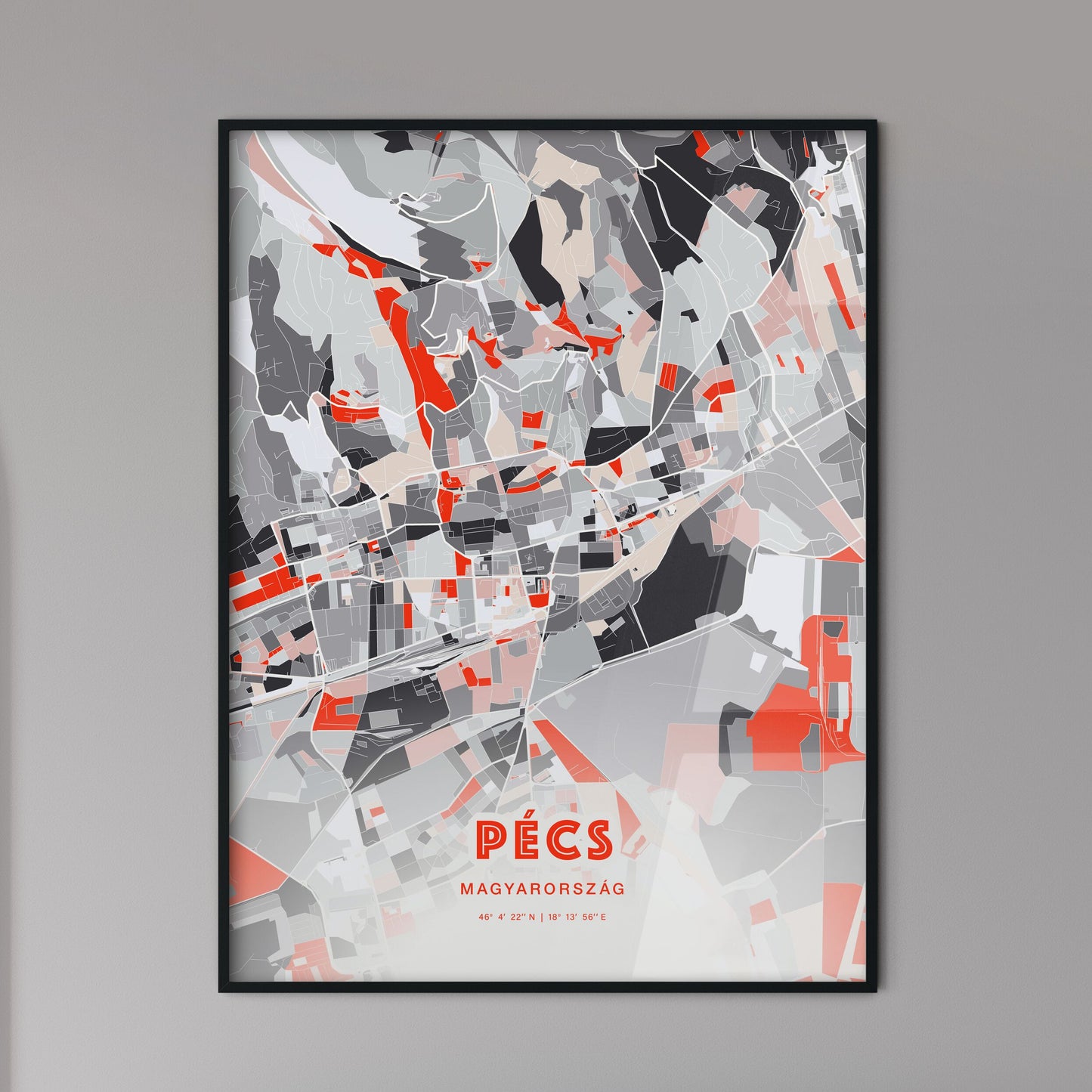 Colorful PÉCS HUNGARY Fine Art Map Modern