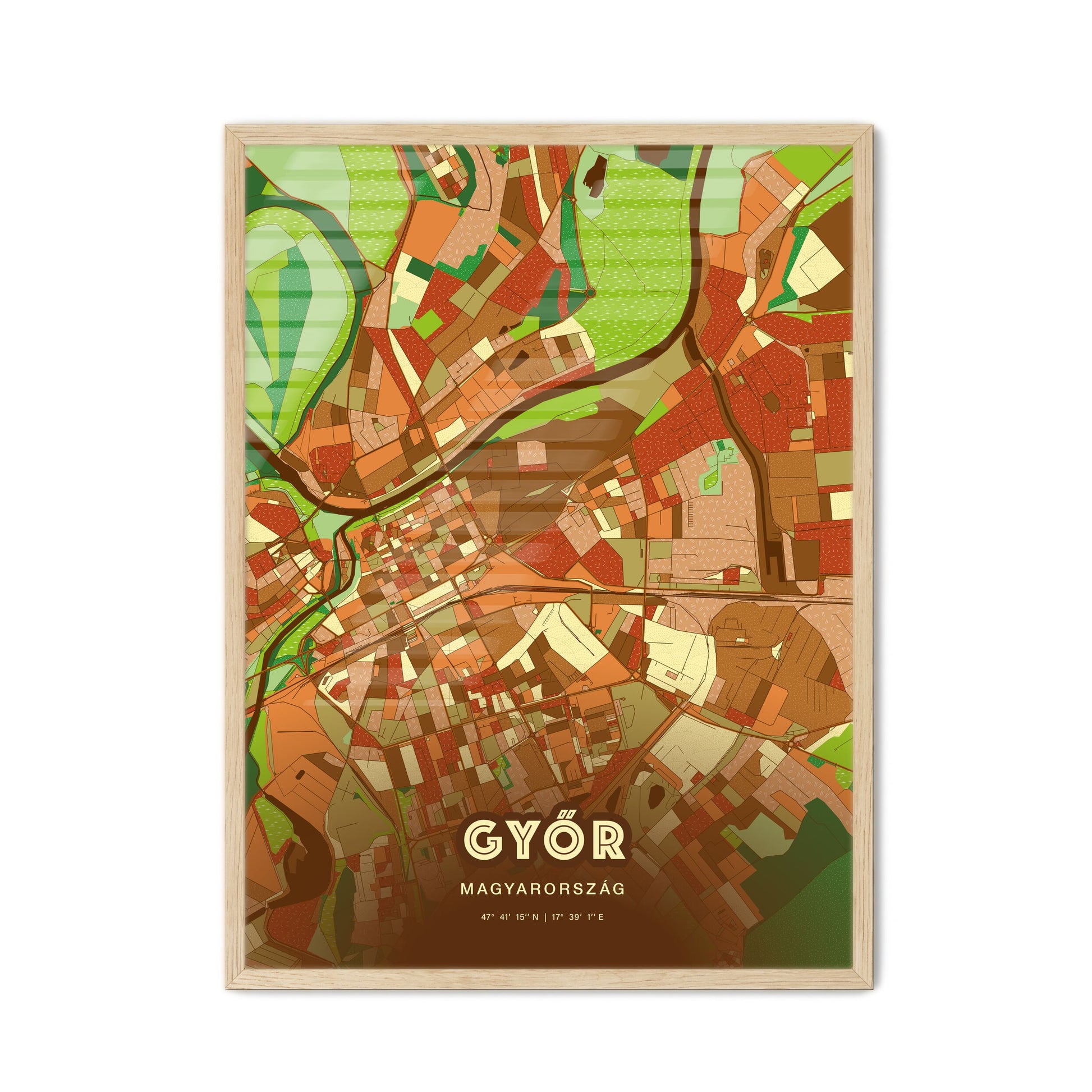 Colorful GYŐR HUNGARY Fine Art Map Farmhouse