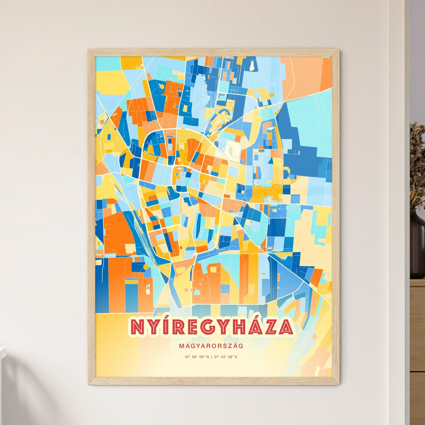 Colorful NYÍREGYHÁZA HUNGARY Fine Art Map Blue Orange