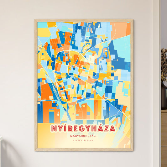 Colorful NYÍREGYHÁZA HUNGARY Fine Art Map Blue Orange