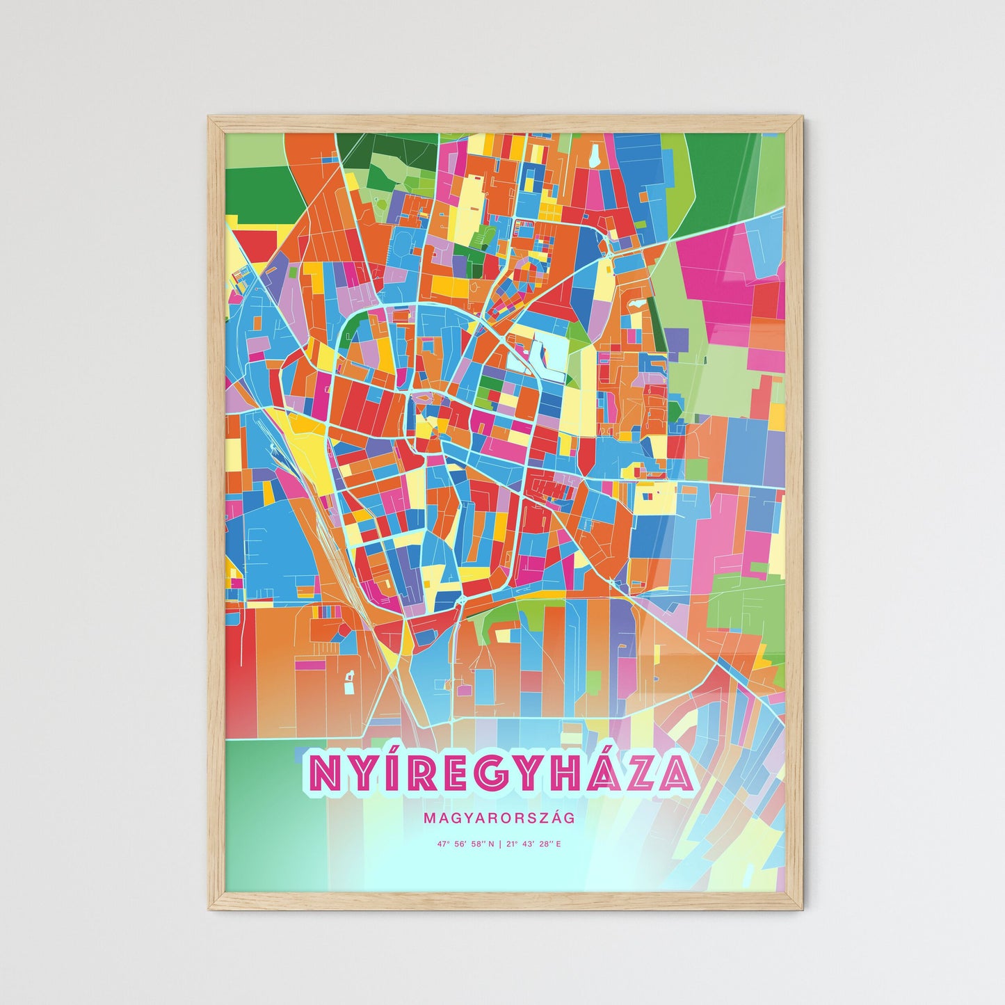 Colorful NYÍREGYHÁZA HUNGARY Fine Art Map Crazy Colors